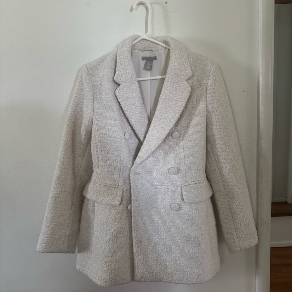 Women's Cream Double-Breasted tweed Coat